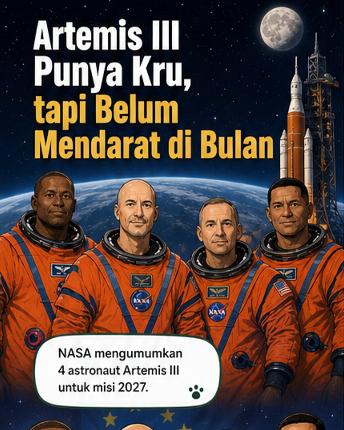 Kru Artemis III: 3 NASA, 1 ESA