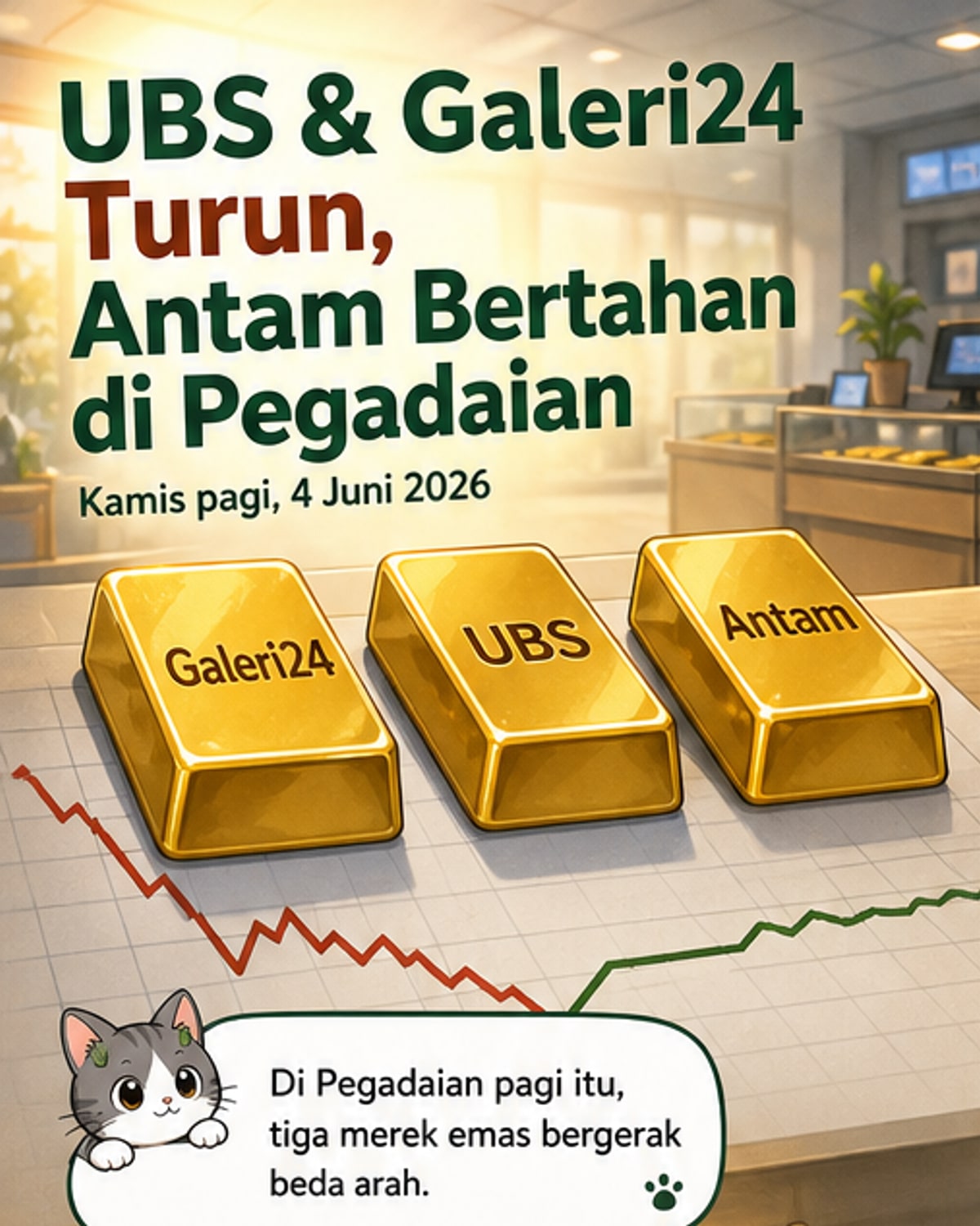 Harga Emas UBS dan Galeri24 Turun