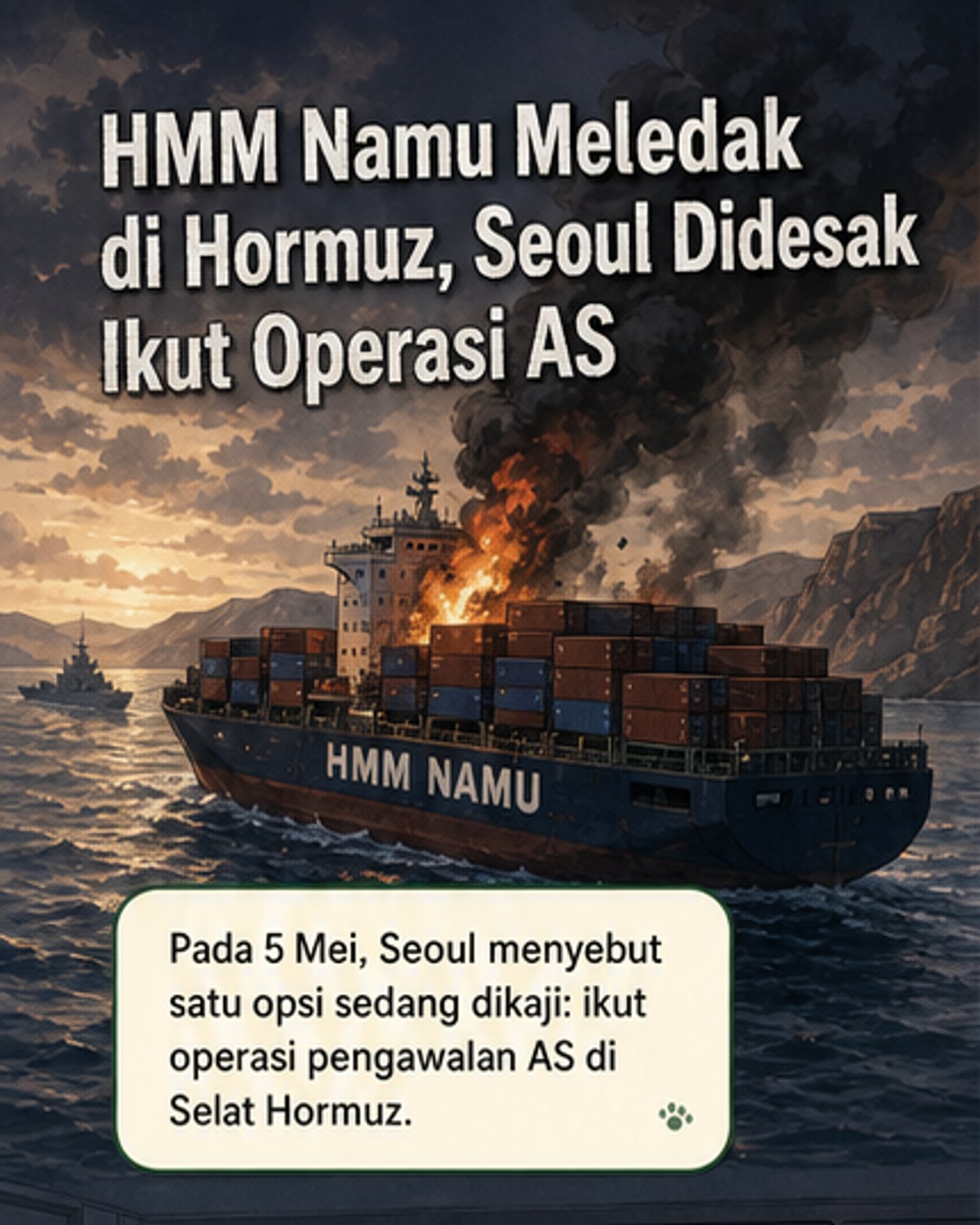 Kapal Kargo Korsel Meledak di Hormuz