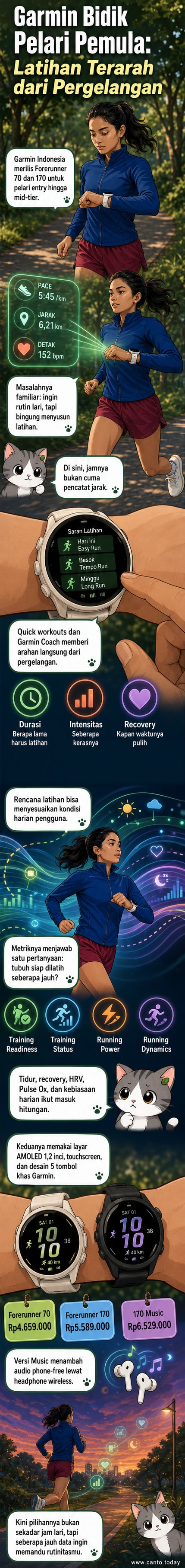 Dua smartwatch Garmin Forerunner 70 dan 170 dengan desain bulat dan layar warna, diperkenalkan untuk pelari pemula di Indonesia.