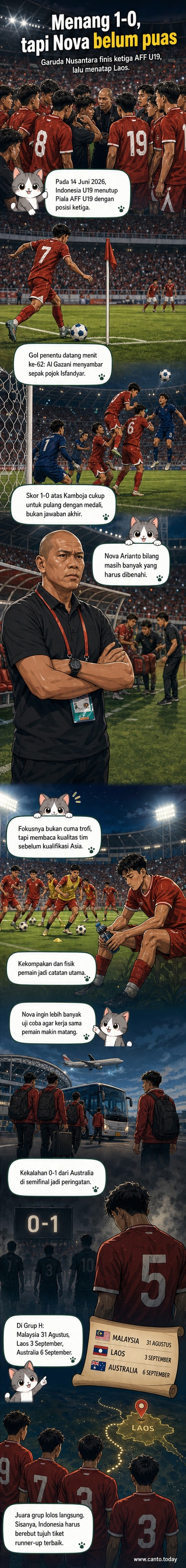 Pemain Timnas U19 Indonesia merayakan gol kemenangan atas Kamboja dalam laga perebutan tempat ketiga Piala AFF 2026 di Stadion Utama Sumatera Utara.