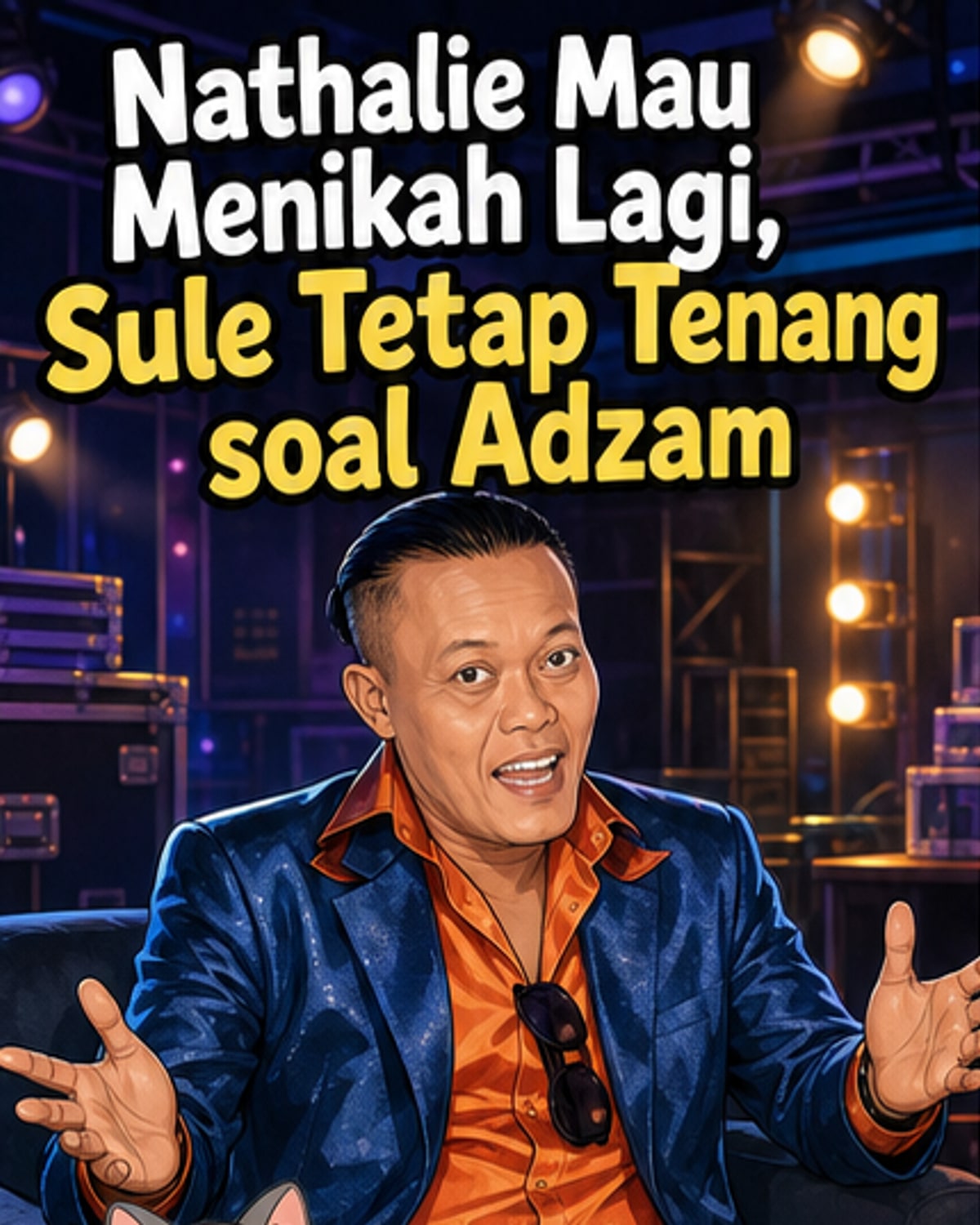 Ilustrasi Sule tersenyum, dengan latar belakang rumah dan gambar anak kecil yang memegang gambar ayah, simbol hubungan ayah-anak yang tetap erat meski orangtua bercerai.