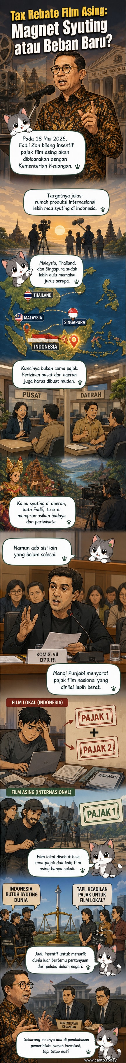 Menteri Kebudayaan Fadli Zon berbicara di depan mikrofon usai orasi kebudayaan di Museum Nasional, Jakarta, 18 Mei 2026.