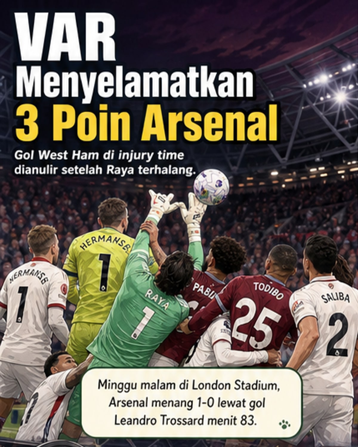 Drama VAR Menit Akhir Selamatkan Kemenangan Arsenal