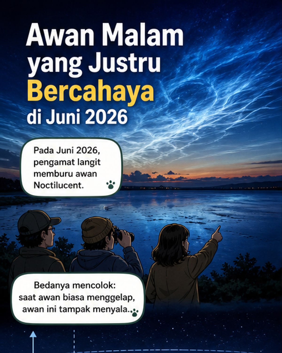 Awan Bercahaya di Langit Malam