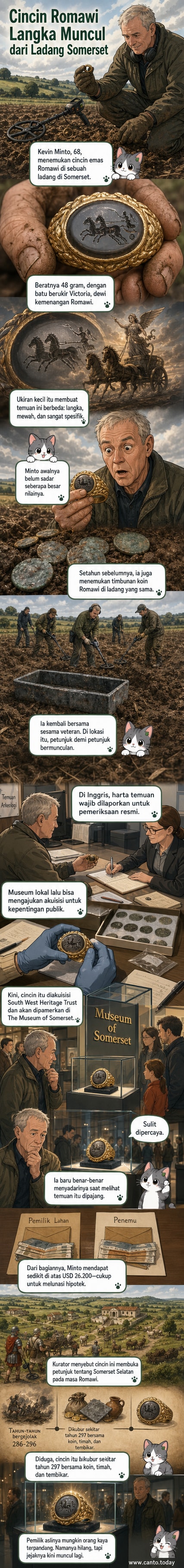 Ilustrasi cincin emas kuno dengan ukiran dewi Victoria naik kereta, ditemukan di ladang Inggris.