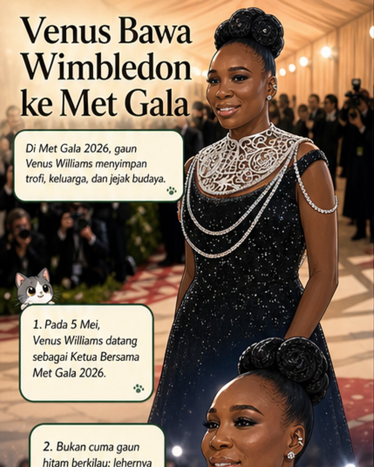 Venus Williams bawa nuansa Wimbledon ke Met Gala
