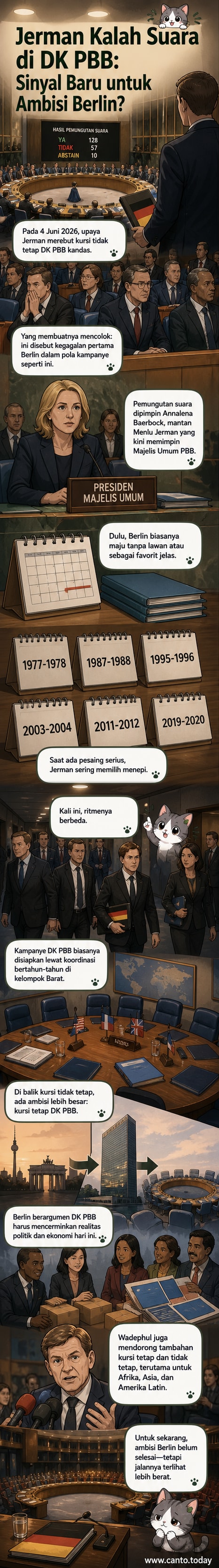 Ilustrasi Majelis Umum PBB dengan delegasi Jerman tampak kecewa setelah hasil pemungutan suara diumumkan.