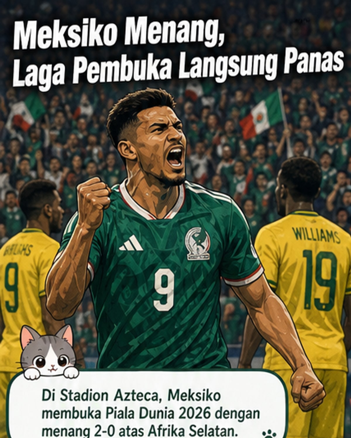Meksiko Menang 2-0, Tiga Kartu Merah di Laga Pembuka
