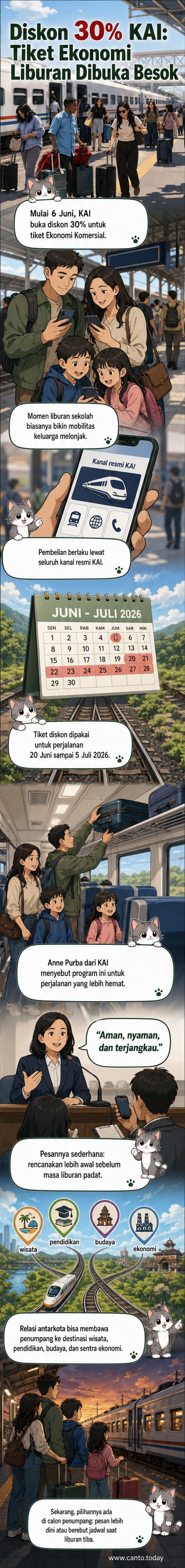Ilustrasi penumpang turun dari kereta di Stasiun Semarang Tawang, dengan latar gerbong dan rel kereta.