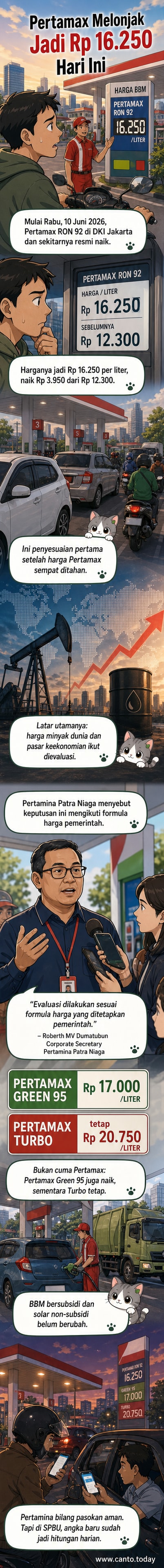 Ilustrasi pompa bensin di SPBU dengan tanda harga Pertamax yang naik ke angka Rp16.250 per liter.