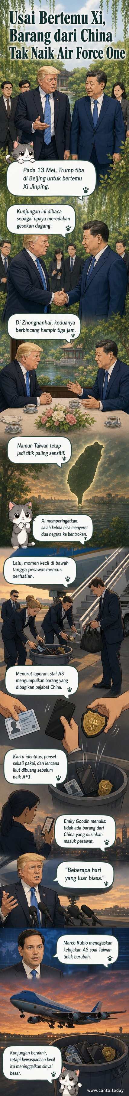 Ilustrasi rombongan Trump meninggalkan China, staf mengumpulkan barang dari pejabat China untuk dibuang sebelum naik Air Force One