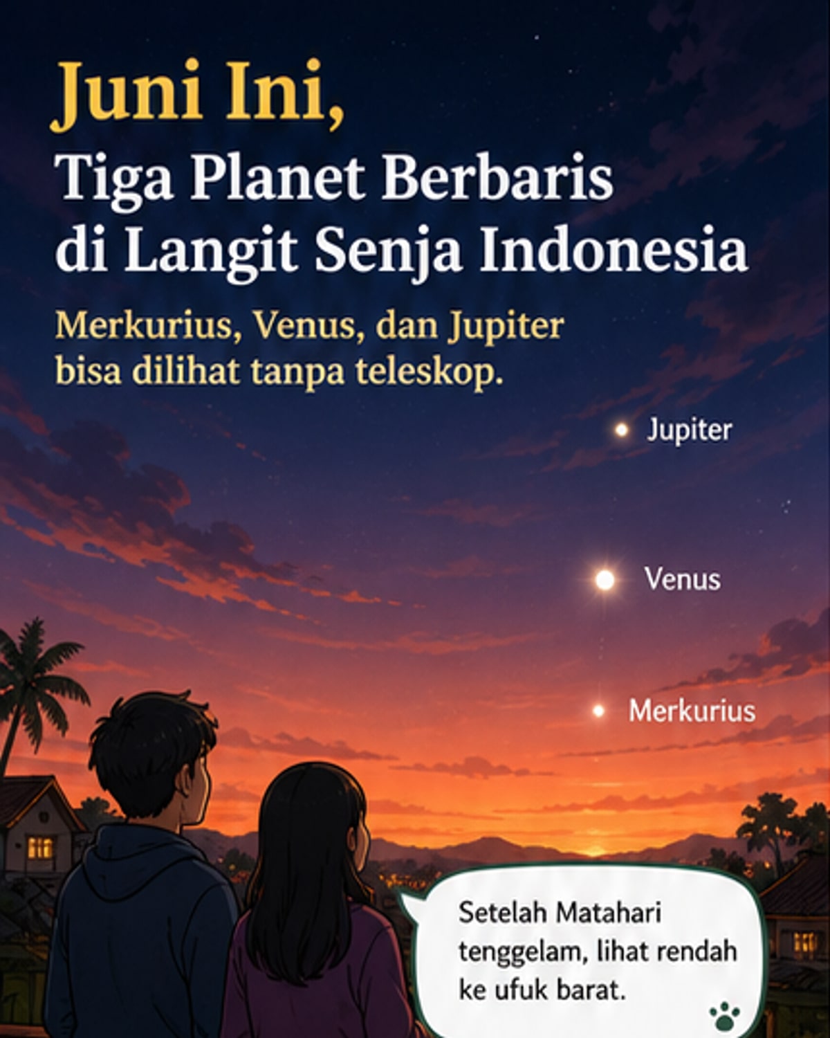 Tiga planet berparade di langit senja