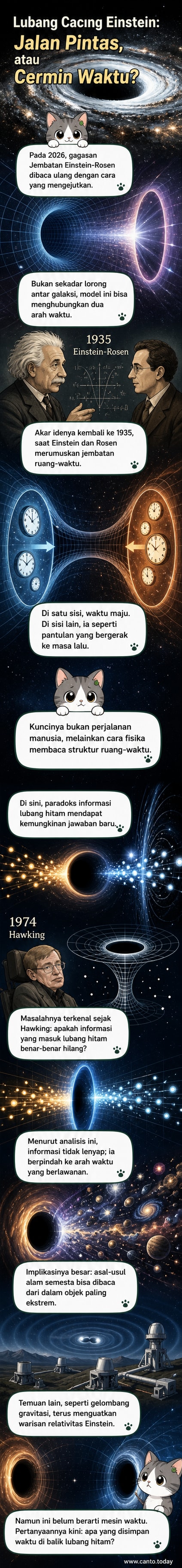 Ilustrasi lubang cacing sebagai cermin waktu, menghubungkan dua alam semesta dengan arah waktu yang berlawanan.