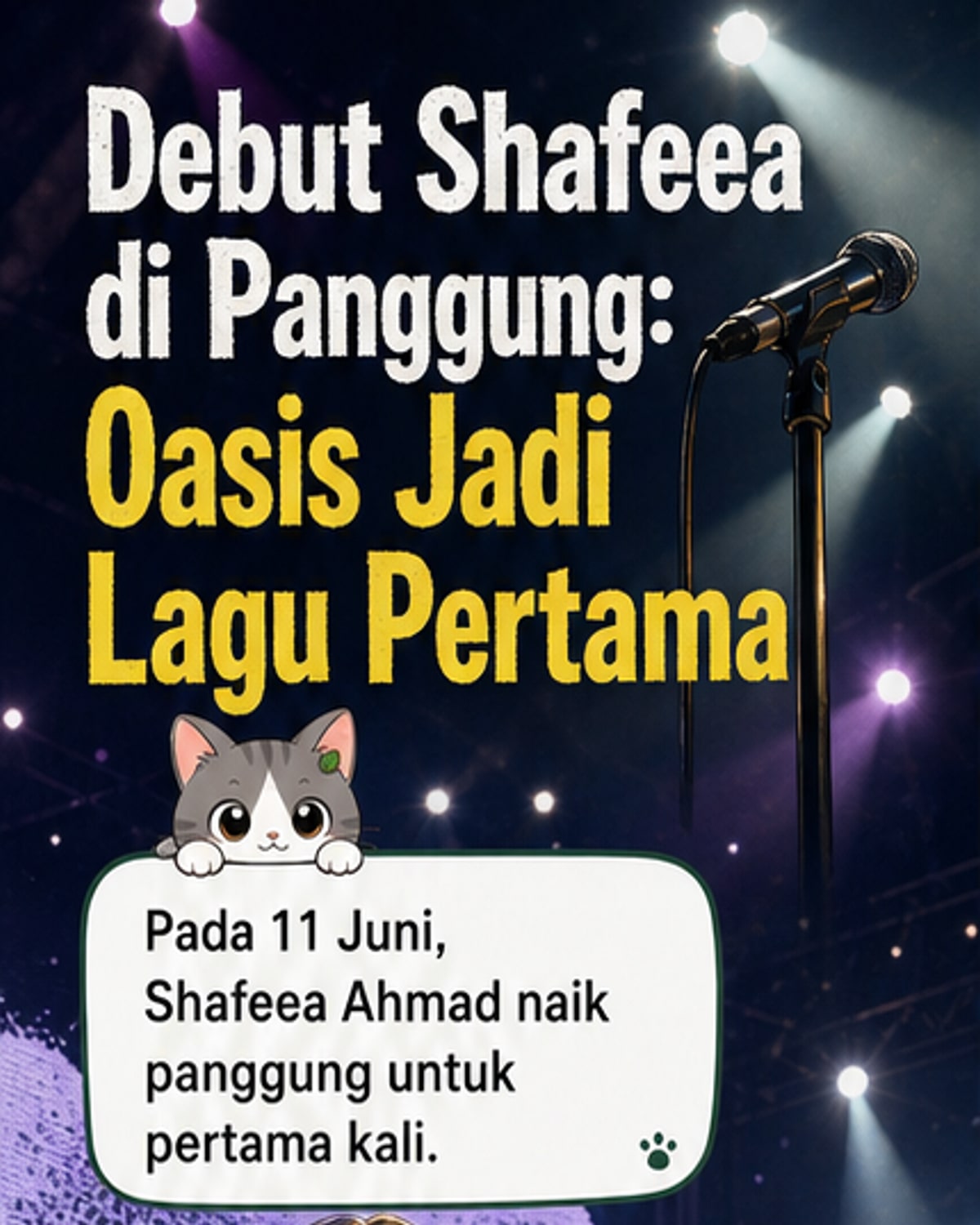 Shafeea Ahmad tampil di atas panggung dengan jaket Adidas navy, didampingi Dul Jaelani dan Aldi Taher dalam konser di Jakarta.