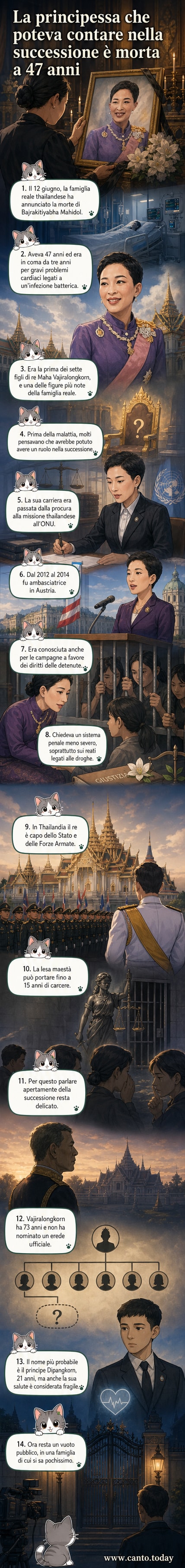 Illustrazione stilizzata della principessa Bajrakitiyabha in abiti formali, con sfondo dorato che richiama la monarchia thailandese, occhi chiusi e tono solenne.