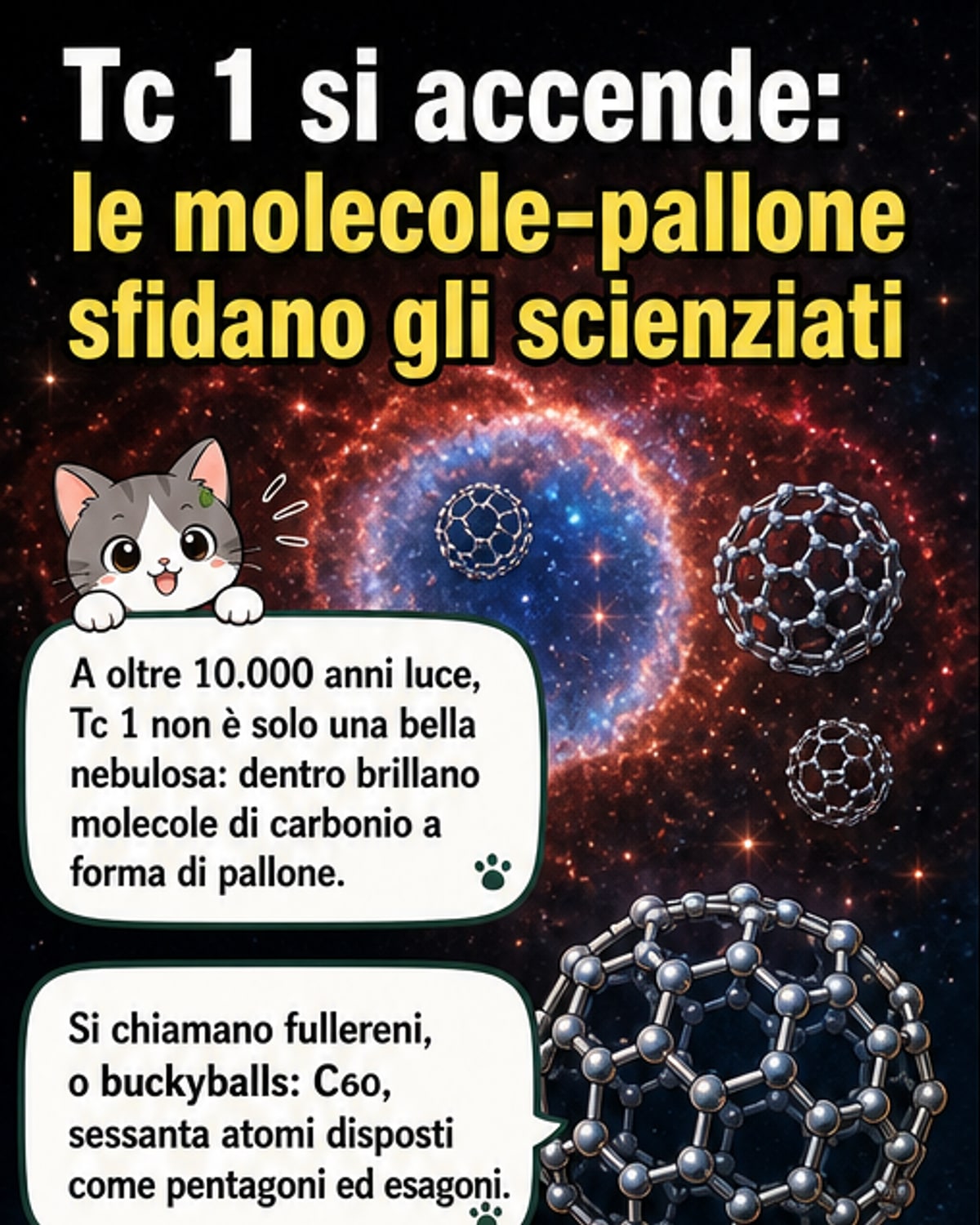 Molecole a forma di pallone illuminano una nebulosa