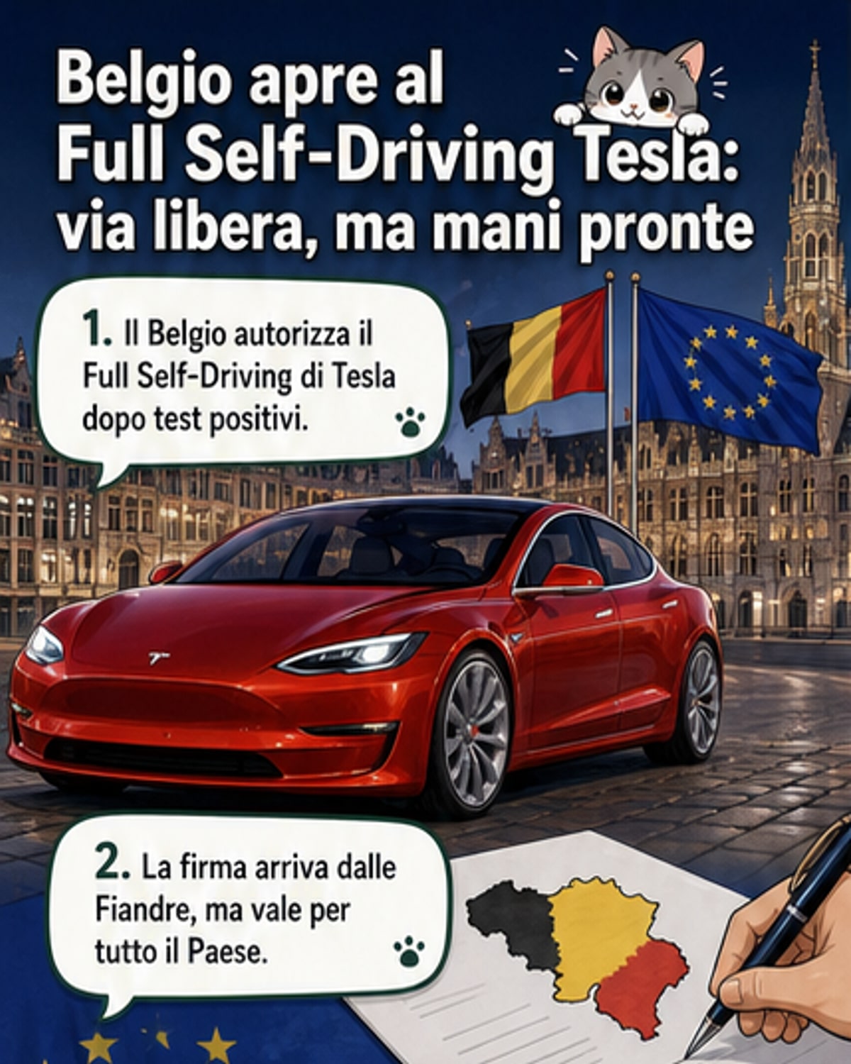 Belgio apre a guida autonoma Tesla