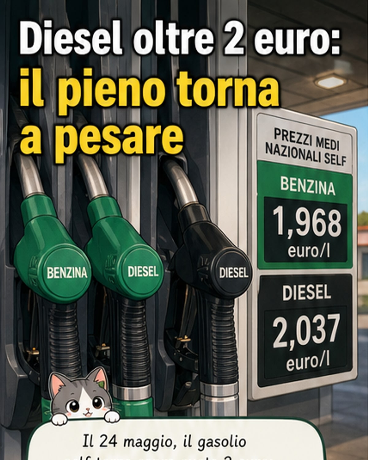 Diesel torna sopra i 2 euro