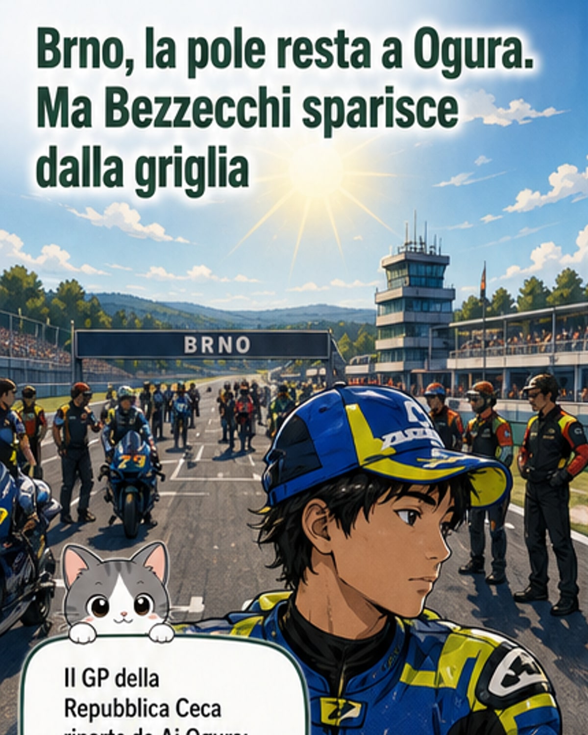 Griglia di partenza del GP di Brno con Bezzecchi assente per squalifica, Ogura in pole position e Bagnaia in terza posizione