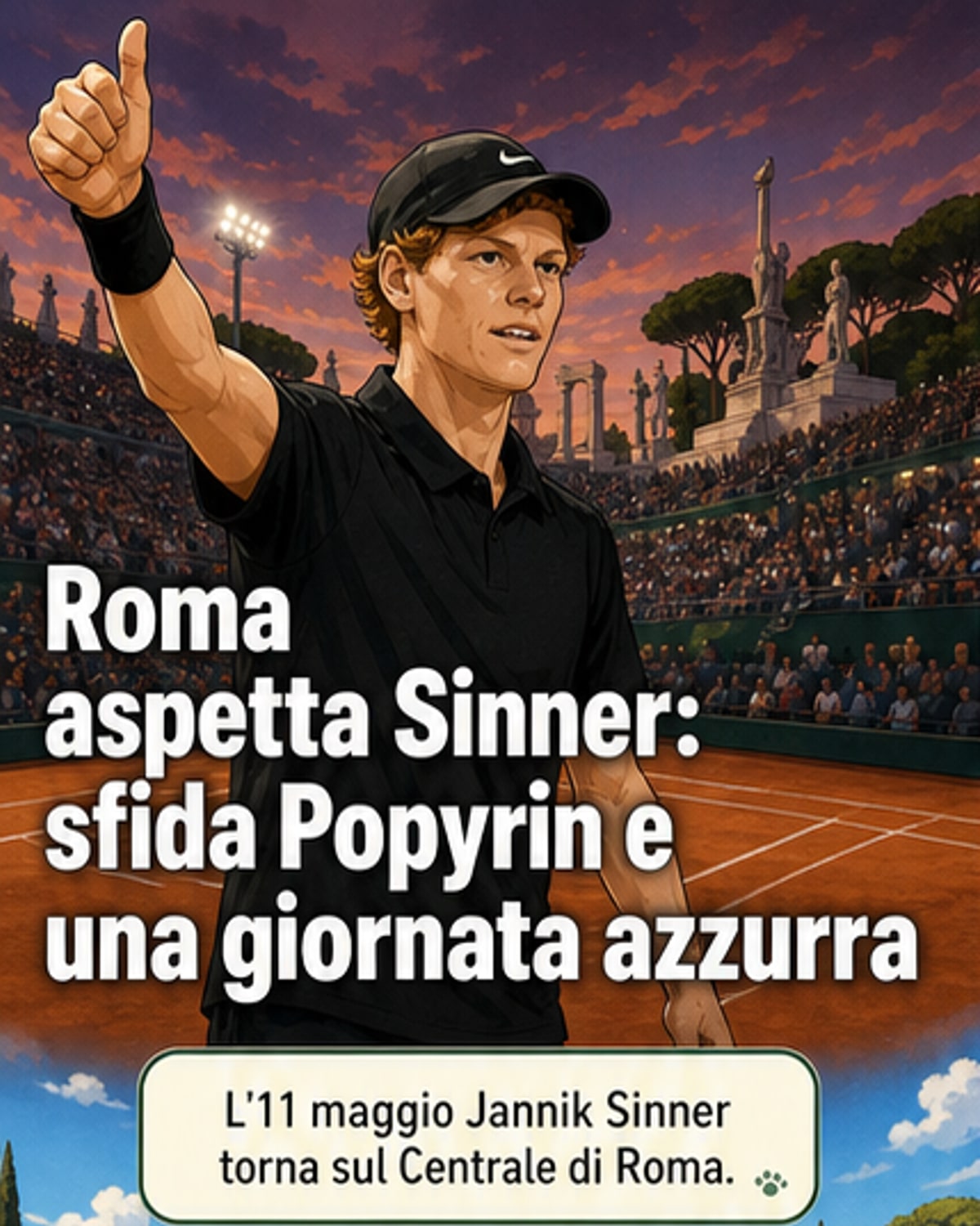 Sinner in campo oggi a Roma