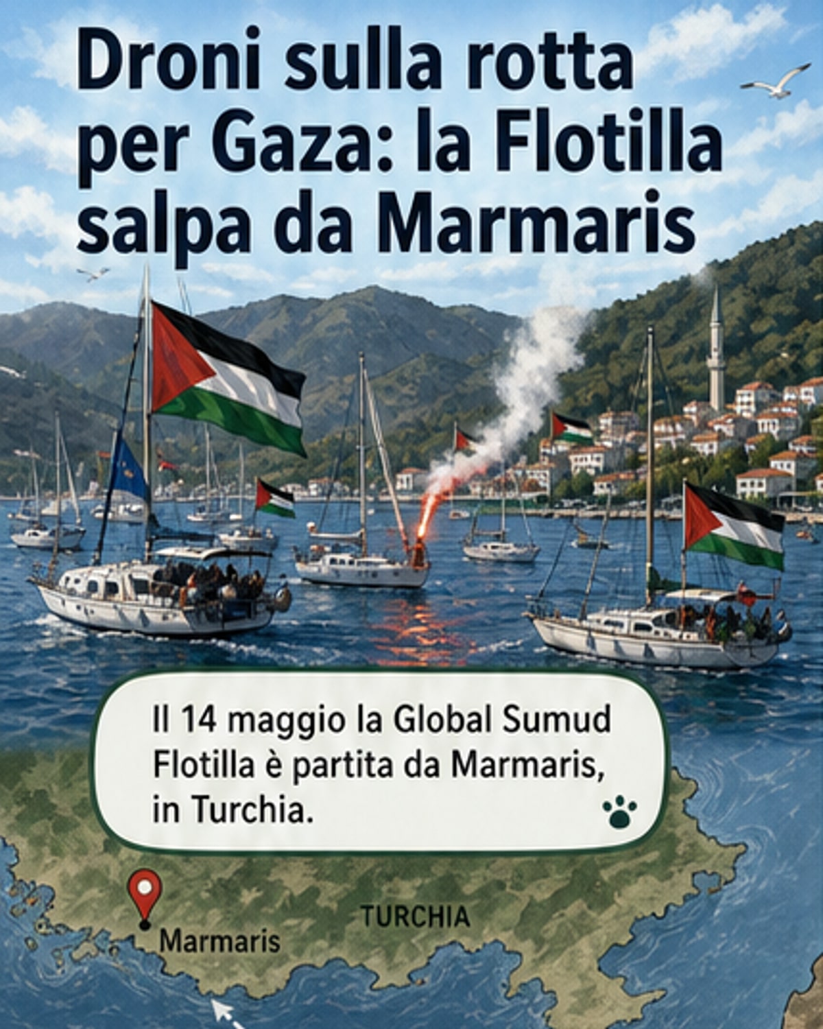 Flotilla verso Gaza, droni in avvicinamento