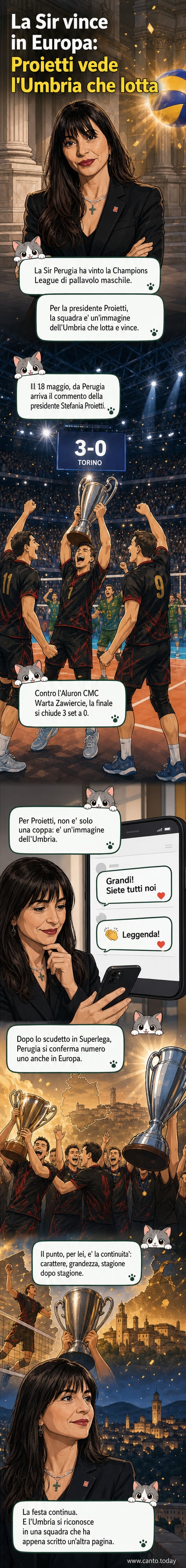 Giocatori della Sir Perugia esultano dopo aver vinto la finale di Champions League all'Inalpi Arena di Torino