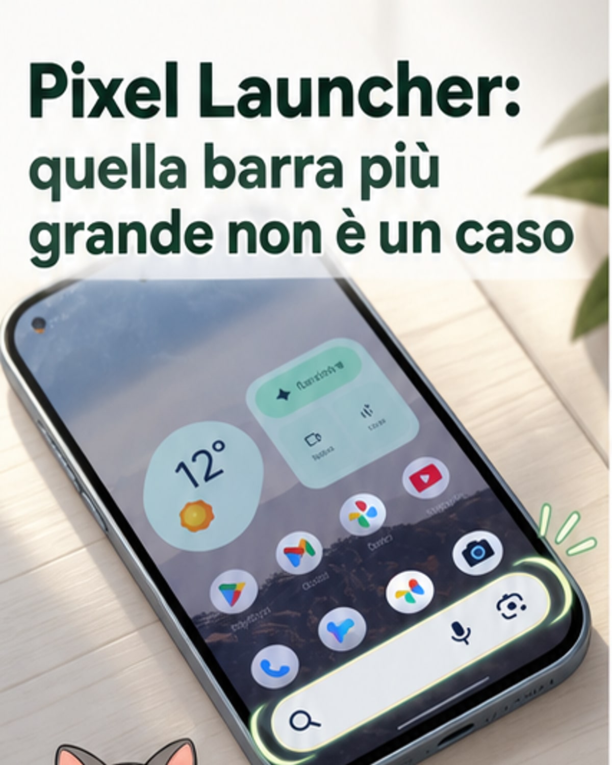 La barra di ricerca di Pixel Launcher è più grande