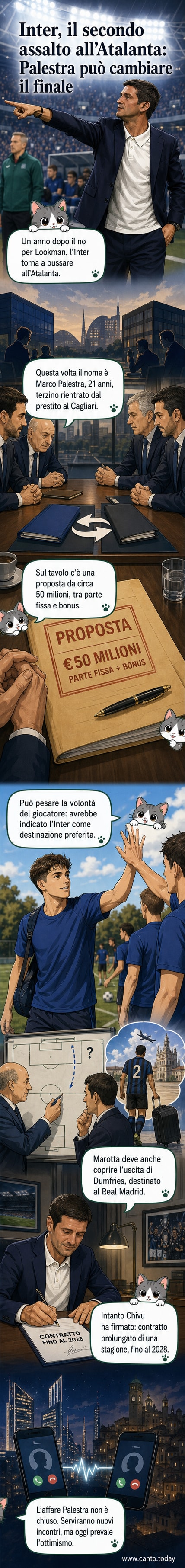 Illustrazione di Cristian Chivu in maglia Inter e Marco Palestra in campo con la maglia dell'Atalanta, con lo stadio Meazza e il logo del club in background.