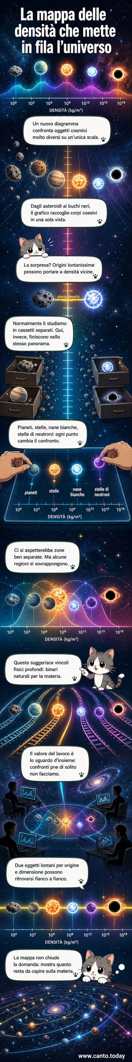 Una mappa visiva che mostra la densità di oggetti cosmici, da asteroidi a buchi neri, rivelando sovrapposizioni inaspettate tra corpi celesti di origine diversa.