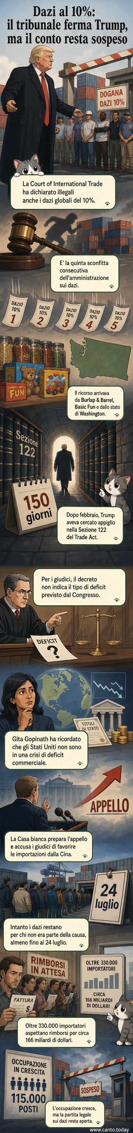 Illustrazione di un giudice che boccia un decreto tariffario con un timbro 'illegale', mentre aziende aspettano rimborsi