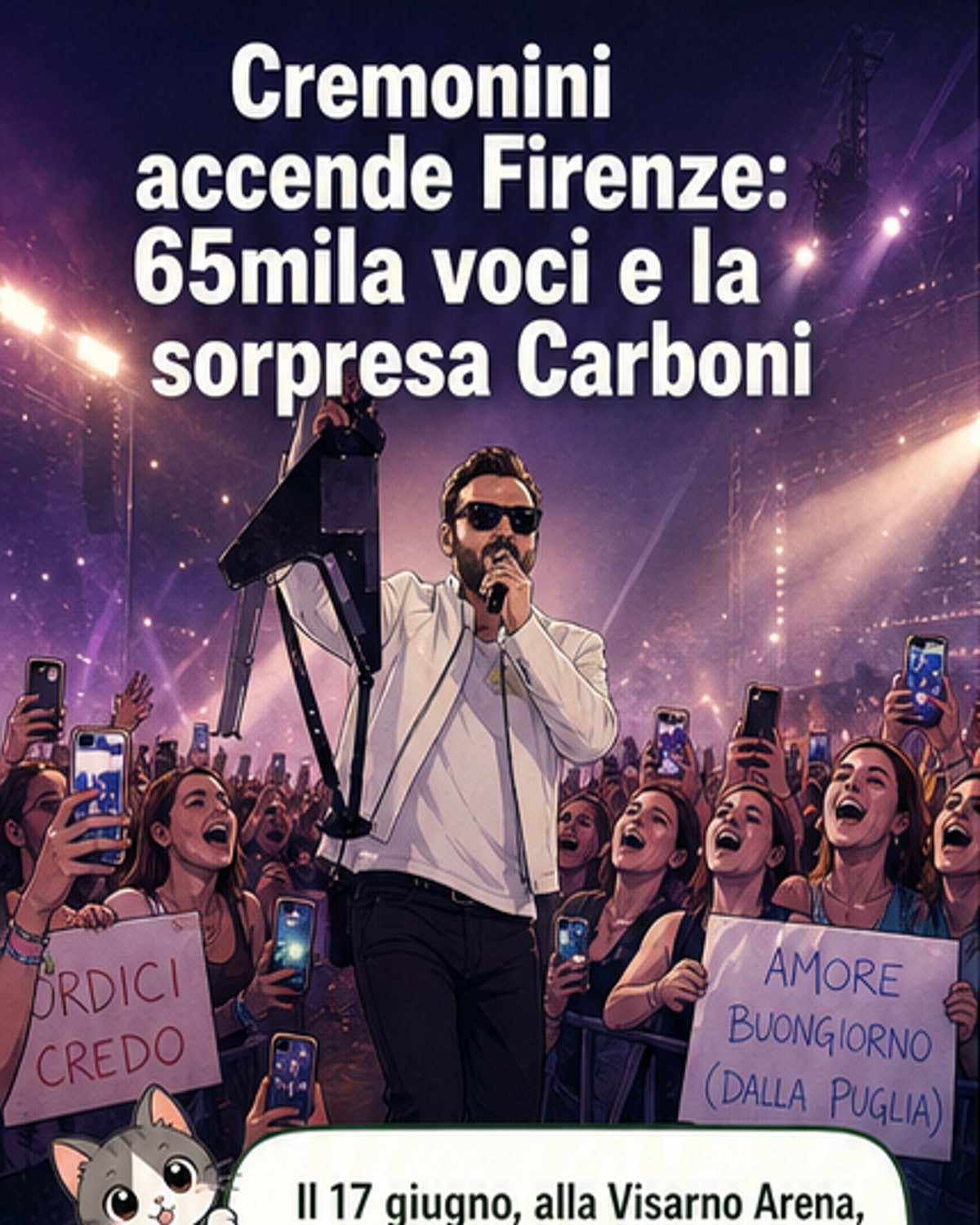 Cremonini incanta Firenze, ospite a sorpresa