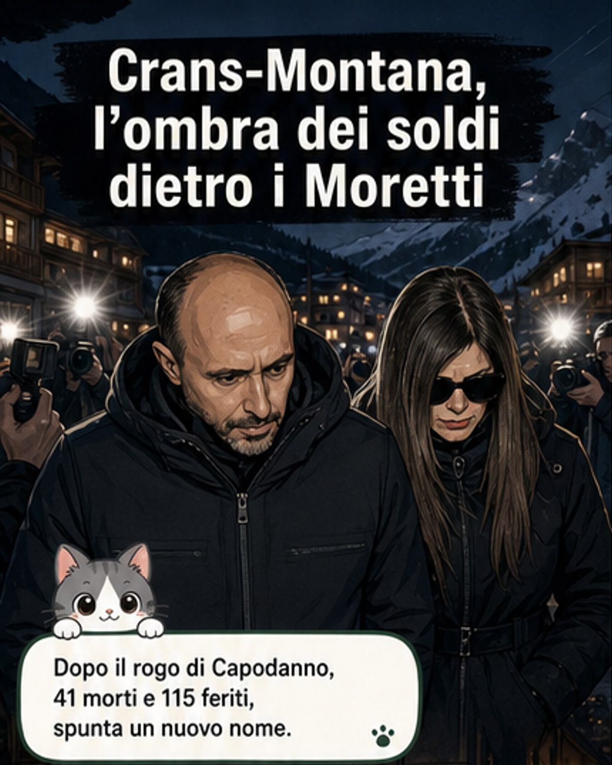 Illustrazione di un uomo d'affari svizzero con documenti e armi in primo piano, mentre dietro di lui si stagliano ombre di mercenari e droni militari diretti verso l'Africa.
