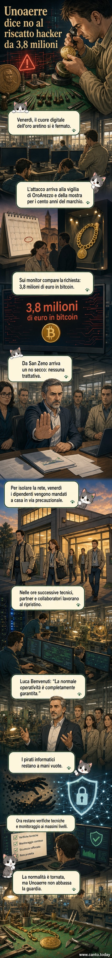 Illustrazione di un computer con simboli di allarme e scudo digitale, che rappresenta un attacco hacker respinto da Unoaerre.
