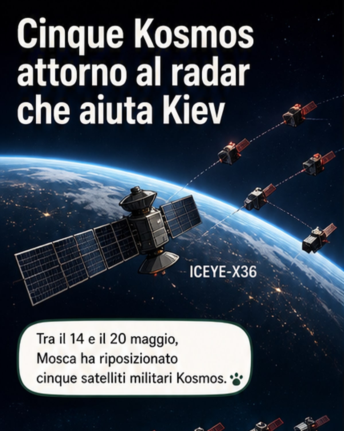5 satelliti russi circondano un satellite ucraino