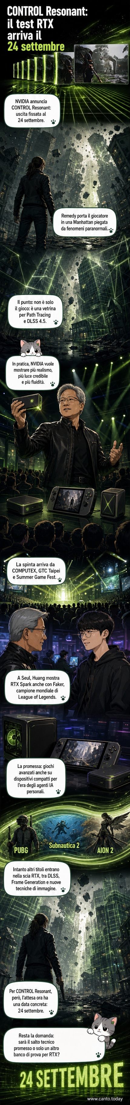 Schermata concettuale di CONTROL Resonant con effetti di luce ray-traced in un ambiente urbano distrutto, con il logo RTX e NVIDIA visibile in basso a destra.