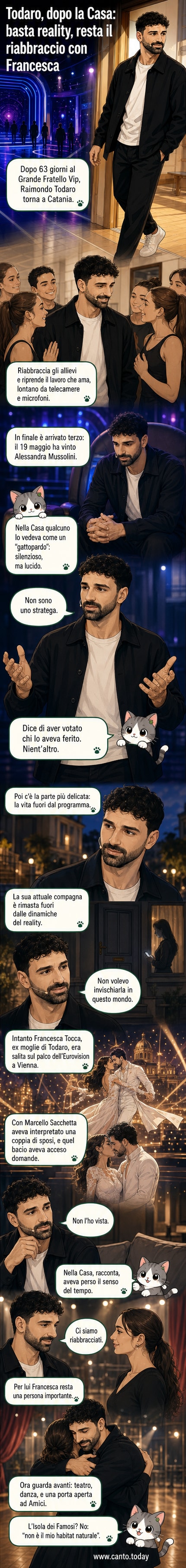 Raimondo Todaro sorride in un momento di festa dopo un controllo medico, con un abbraccio sullo sfondo che ricorda il riavvicinamento con Francesca Tocca.
