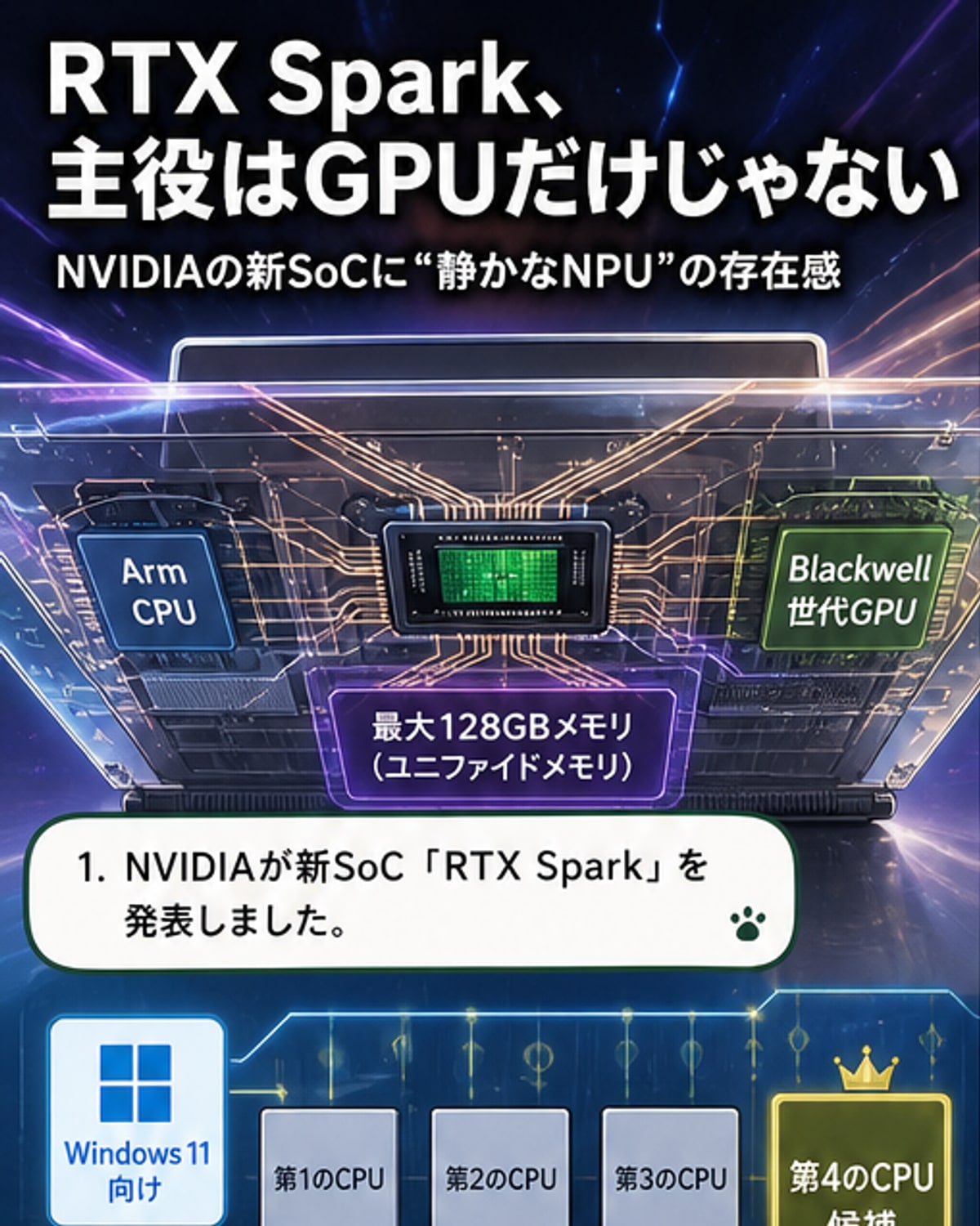 NVIDIA、第4のCPU「RTX Spark」発表
