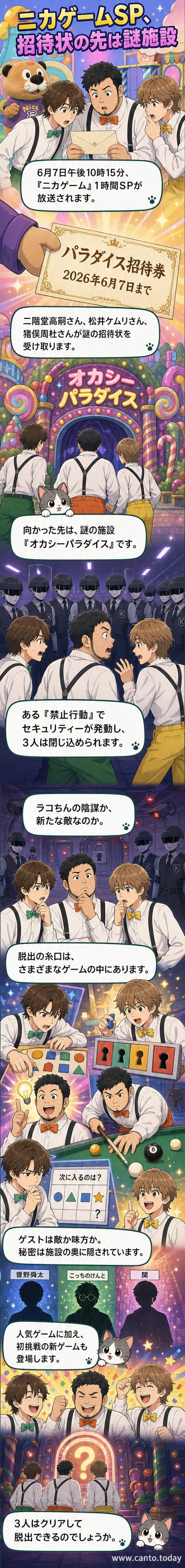 真剣な表情でビリヤードに挑戦する二階堂高嗣の様子。背景には『ニカゲーム』のロゴとSF風のセットが見える。