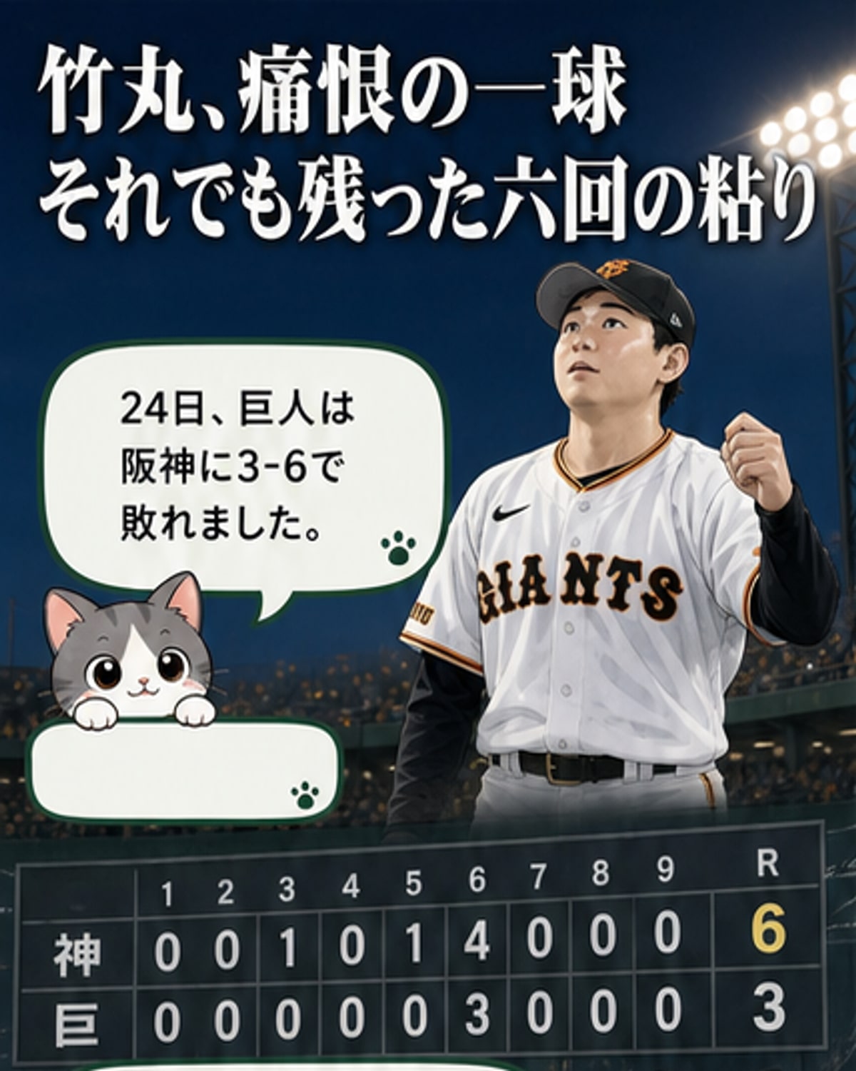 竹丸、６回粘投も敗戦