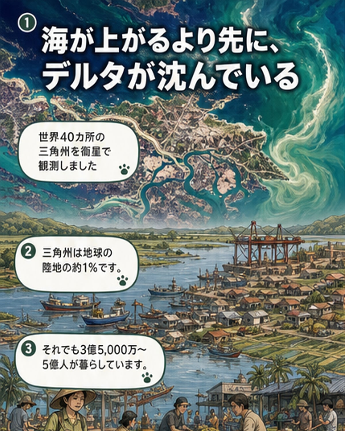 三角州が海面上昇より速く沈む