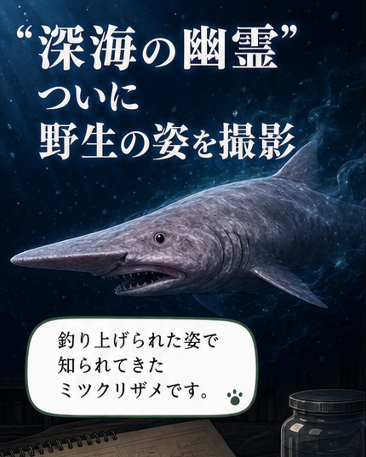 深海の「ゴブリンシャーク」初の野生映像