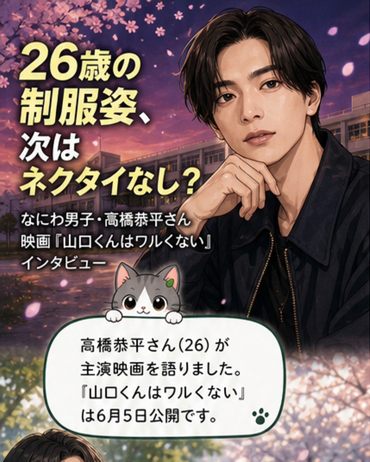 高橋恭平、26歳で制服姿に本音