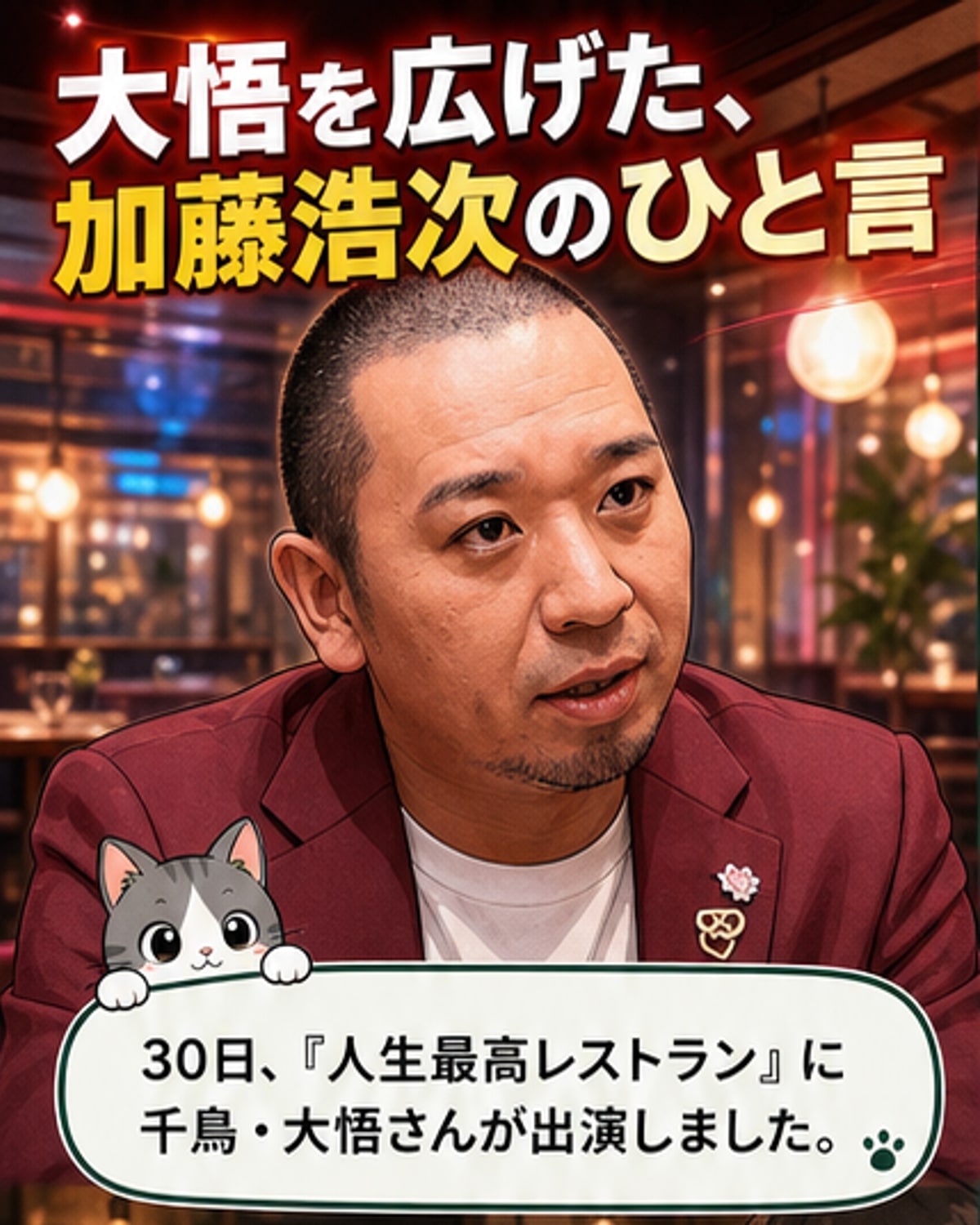 大悟、加藤浩次に感謝告白