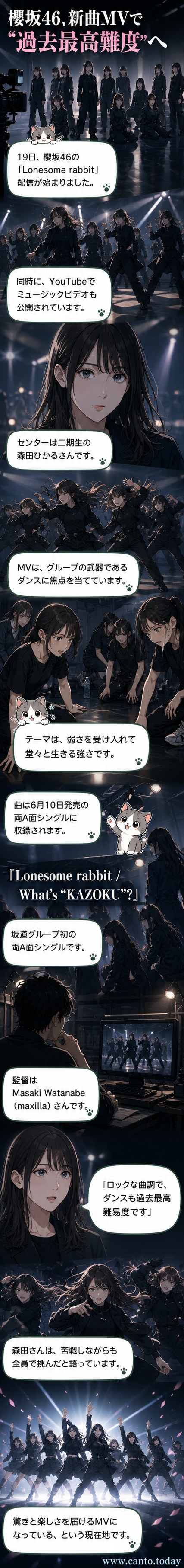 櫻坂46のメンバーたちが黒を基調とした衣装で、力強いダンスを披露するミュージックビデオのシーン