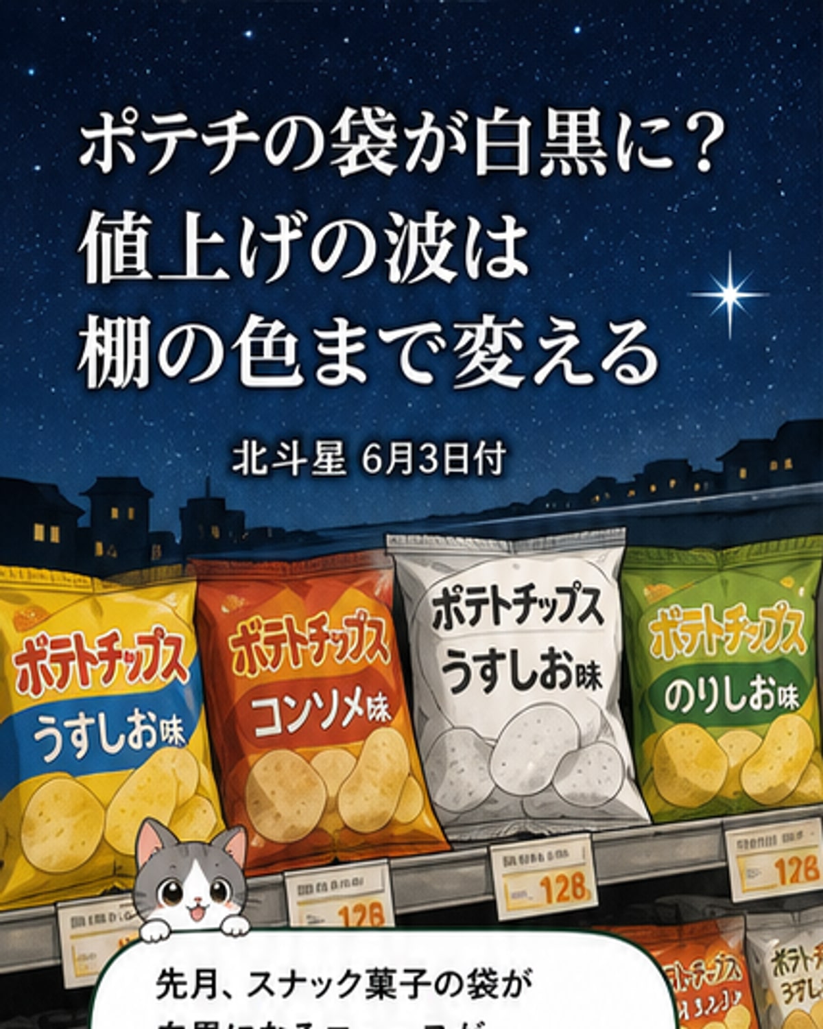 スナック包装が白黒に