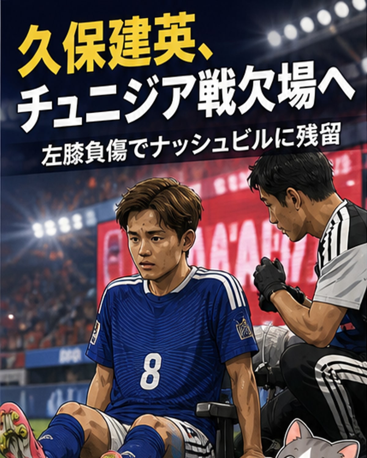 久保、チュニジア戦欠場が決定