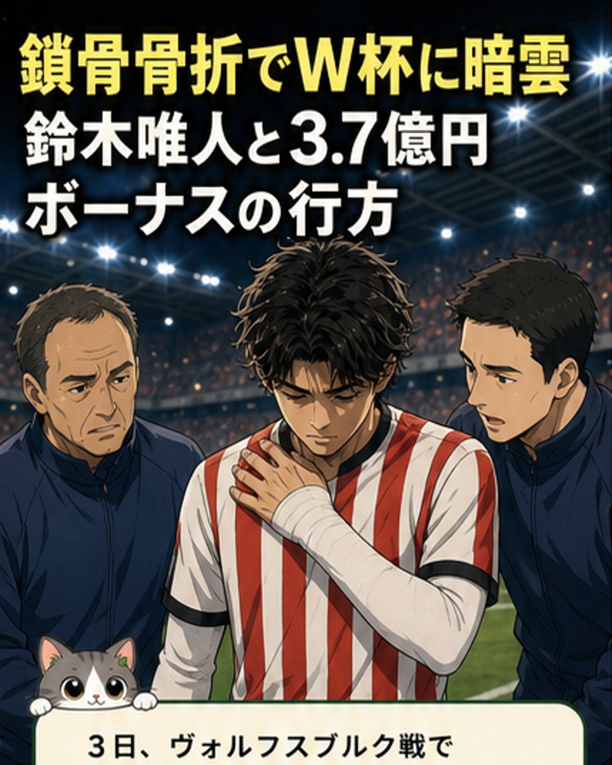 鎖骨骨折でW杯危機、鈴木唯人に波及する3.7億円の損失