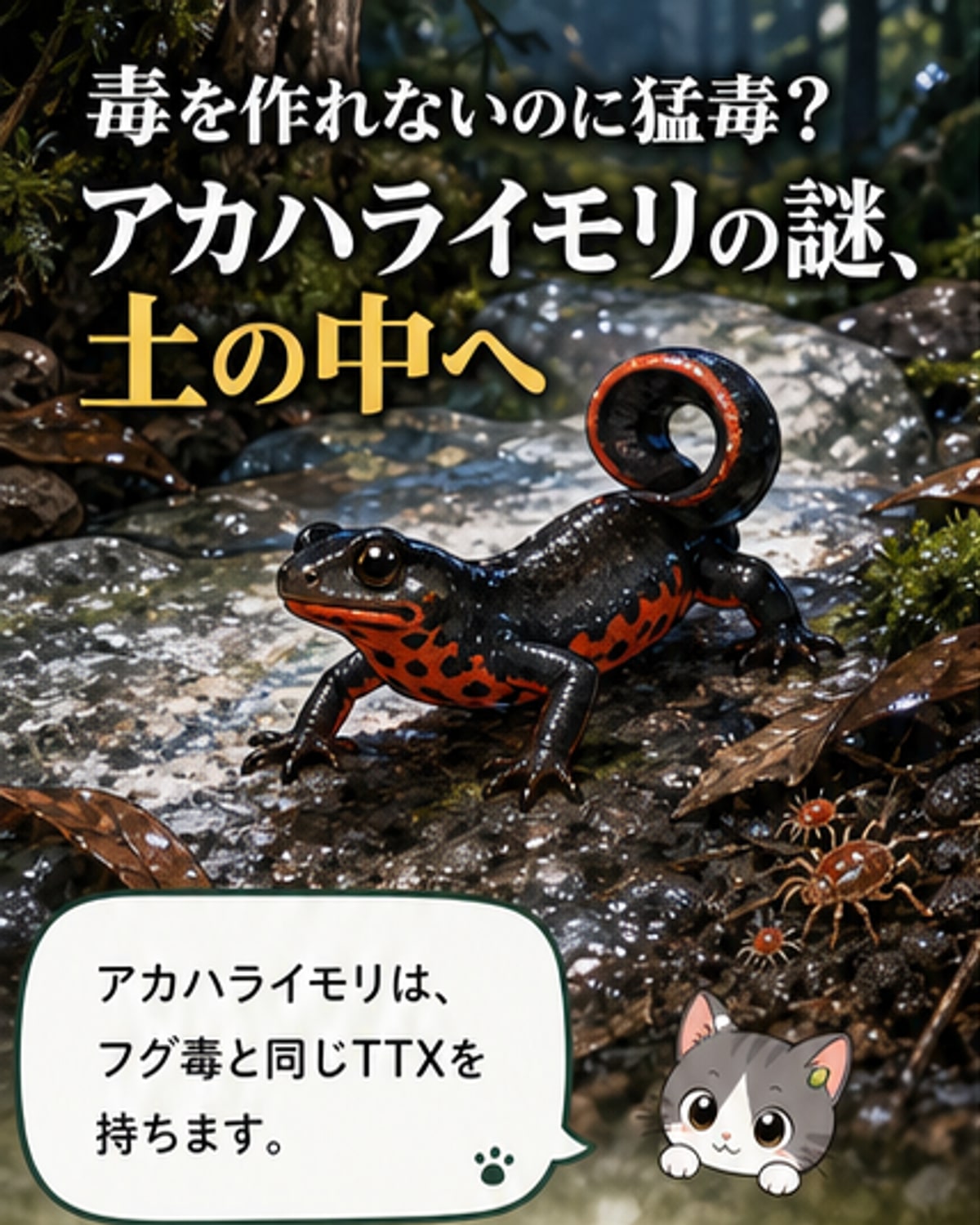 アカハライモリの毒、ダニから