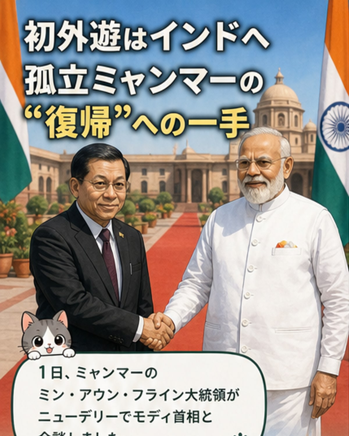 ミャンマー大統領、初の外遊でインドへ